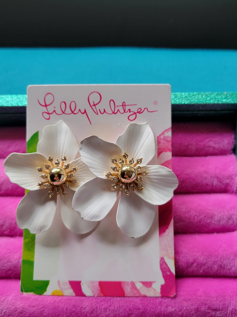 Lilly Pulitzer White Floral Statement Earrings